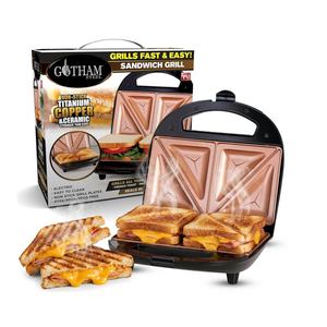 Gotham Steel Nonstick Panini Press Sandwich Maker, 2in1 Breakfast Sandwich Maker Grill / Sandwich Press Grill with Indicator Light, Grilled Cheese Maker Makes 2 Sandwiches with Easy Cut Edges
