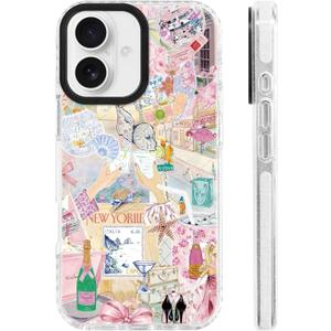 for iPhone 16 Case [Military-Grade Drop Protection/Glamorous Soft TPU Protective/Camera Protection/for Women & Girls]-Pink Dream Hand-Painted Fashion Collage