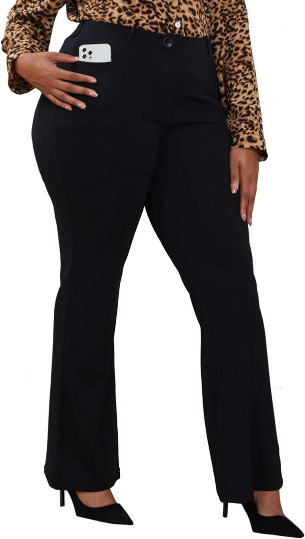 Wrinkle-Free Stretch Dress Pants Plus Size for Women Pull-on Pant Ease into Comfort Office Pant (XX-Large, Dress Pants)