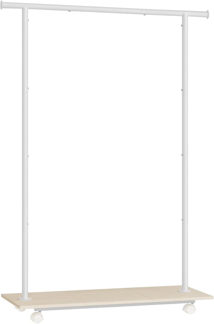 SONGMICS Clothes Rack with Wheels, Clothing Rack for Hanging Clothes, 38.8 Inches Metal Garment Rack with Shelf, Loads up to 110 lb, for Bedroom, Closet, Natural Beige and Cloud White UHSR151W01