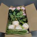 Roses Artificial Flowers - 30 PCS Pink Fake Silk Rose with Stems Bulk Faux Floral Arrangement for DIY Wedding Bouquet Bridal Shower Table Centerpieces Home Party Decor - Pink White