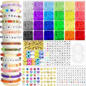 ARTDOT 5342 PCS Clay Beads for Friendship Bracelets Making Kit, 24 Rainbow Colors Jewelry Making Supplies Heishi Beads with Elastic String and Organizer Gifts