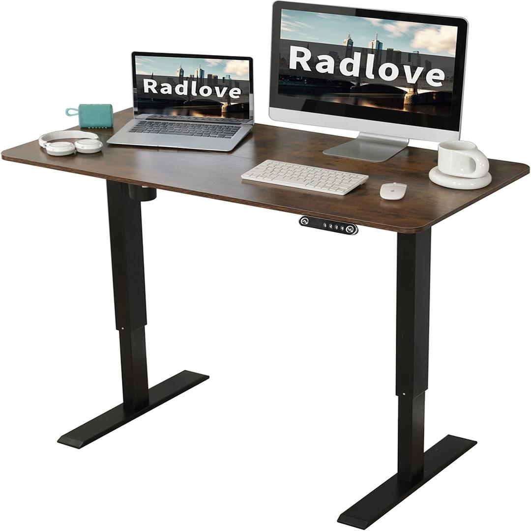 Radlove Electric Standing Desk, 48x24 Inches Height Adjustable Computer Desk Sit Stand Desk Home Office Desks with Splice Board and A Under Desk Cable Management Tray (Rustic Brown, 48 x 24'')