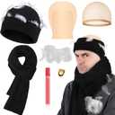 Mepase 6 Pcs Christmas Funny Movie Costume Include Beanie Hat Scarf Skin Headgear Gold Fake Teeth with White Feathers Bulk for Christmas Holiday Halloween Cosplay Party