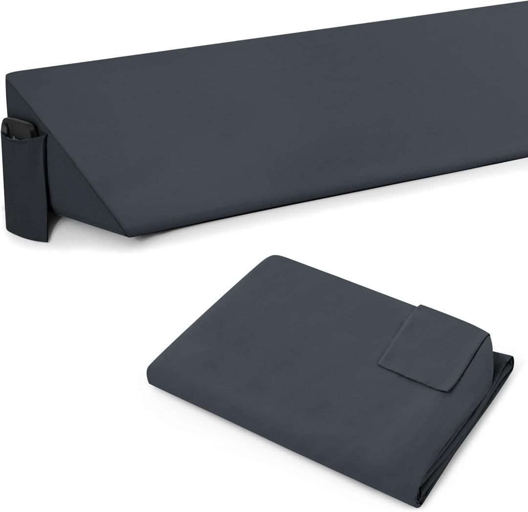 Horbaunal Queen Size Bed Wedge Pillow Cover for Headboard Gap, Headboard Wedge Pillow Case Cover Only, 60" x 10" x 6", Dark Grey