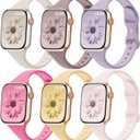 6 Pack Thin Bands Compatible with Apple Watch Band 38mm 40mm 41mm 42mm 44mm 45mm 46mm 49mm Women Men, Sport Silicone Strap Slim Wristband for iWatch Series 11 10 9 8 SE 7 6 5 4 3 2 1 Ultra (Starlight/Smoke Violet/Lavender/Hot Pink/Sunglow/Sand Pink)