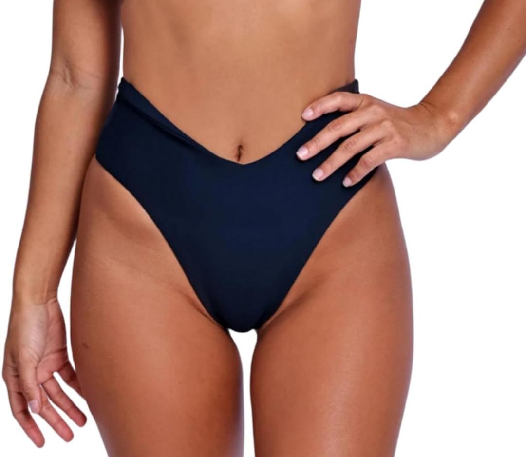 geluboao Black High Cut Bikini Bottom for Women Sexy V Cut High Waited High Leg Thong Bathing Suit Bottom S