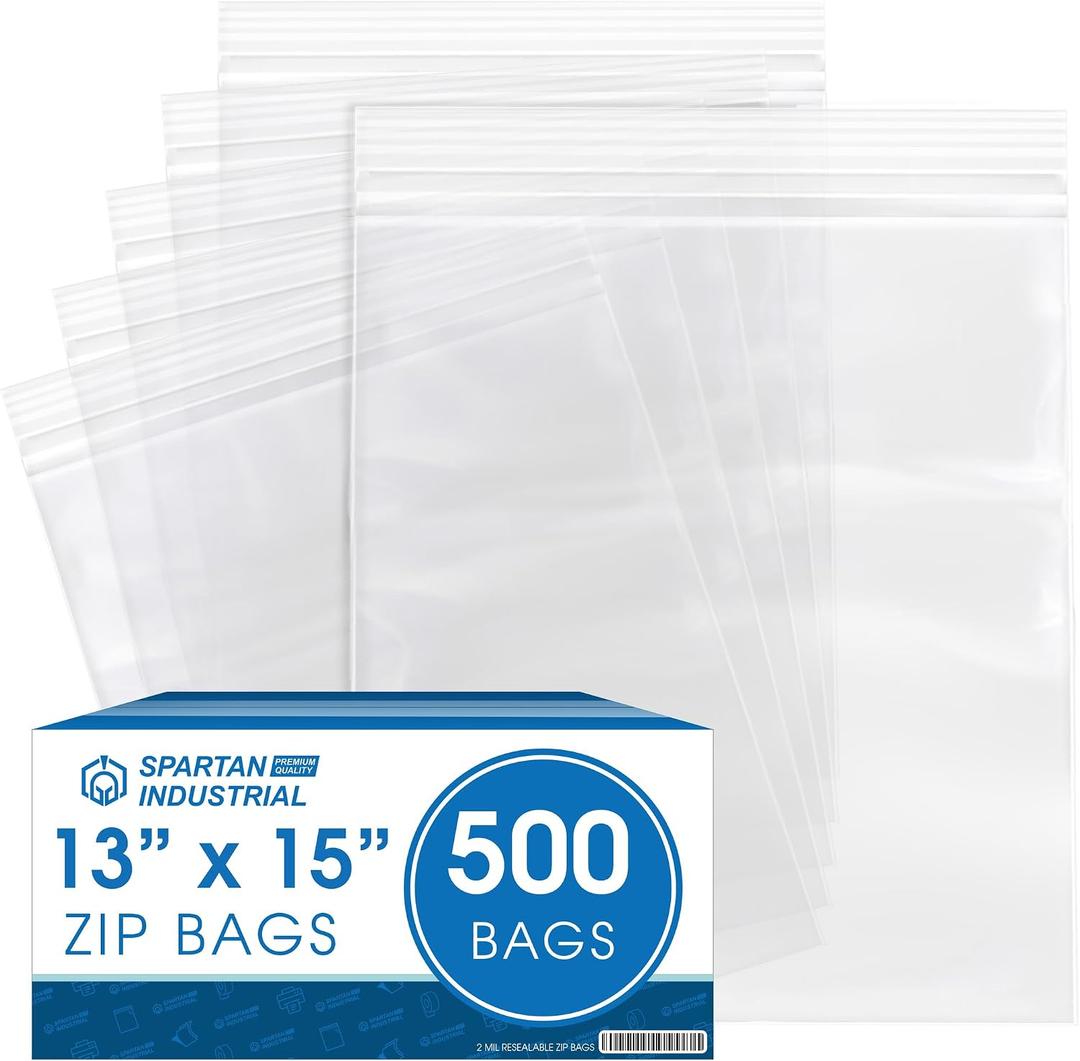 Spartan Industrial - 13 X 15 (500 Count) 2 Mil Clear Reclosable Zip Plastic Poly Bags with Resealable Lock Seal Zipper