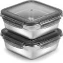 2 Pack Sandwich Containers, 24oz Stainless Steel Sandwich Box with Airtight Lids, Reusable Metal Meal Prep Lunch Boxes, BPA-Free, Dishwasher Safe, Food Storage Containers for Families (Black)