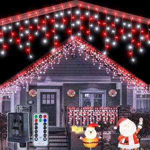 Ollny Icicle Lights for Outside 504LED 41FT, Red and White Christmas Light with Remote 8Modes Timers Waterproof, Plug in Connectable Hanging Lights for Outdoor Indoor House Roof Holiday