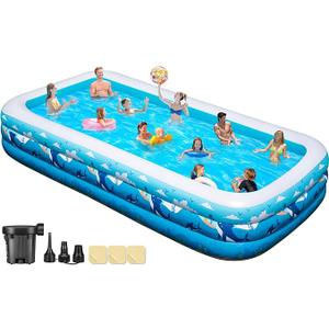 Extra Large Inflatable Pool for Adults, 158"x74"x22" Big Thickened Blow Up Pool with Pump & 3 Repair Patch, Oversized Family Inflatable Swimming Pools for Home Backyard Lawn Garden