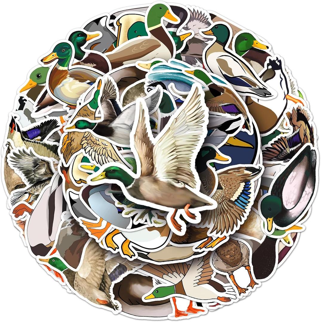 50 Pcs Mallard Stickers - Colorful Mallard Duck Designs, Premium PVC, Removable & Reusable, for Waterfowl Lovers (Mallards)