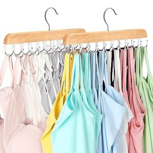 Bra Hanger for Closet, Tank Top Organizer 20 Hooks Capacity Foldable Wood Space Saving Hanger Closet Organizers and Storage for Dorm & Apartment for Tank Top, Hats etc.-2 Pack