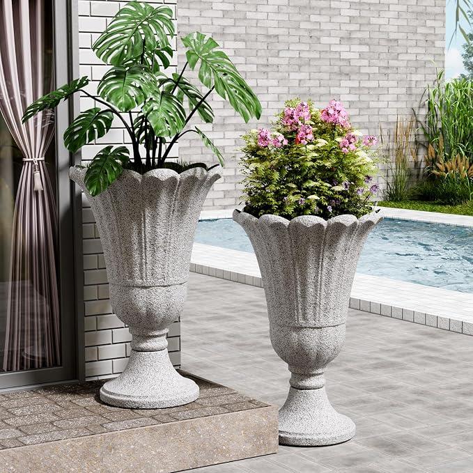 24" Tall Planters for Outdoor Plants Fluted, White Set of 2