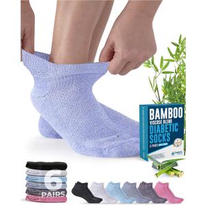 Doctor's Select Viscose Bamboo Ankle Diabetic Socks for Women and Men - 6 Pairs | Super Soft, Non Binding, Loose Wide Top (L)