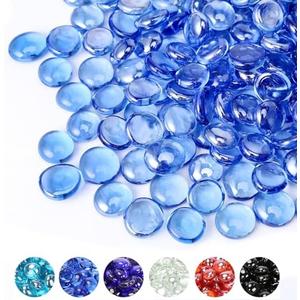 GRISUN 1/2 Inch Pacific Ocean Blue Luster Fire Pit Glass, 10 Pounds Round Glass Rocks for Natural or Propane Fireplace, Fire Glass Beads Safe for Outdoors and Indoors Firepit Glass