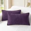 CaliTime Throw Pillow Covers Decorative 12 X 20 Inches Pack of 2 Cotton Thread Stitching Edges Solid Dyed Soft Chenille Cushion Cases for Couch Sofa Bed Living Room Farmhouse Plum Purple