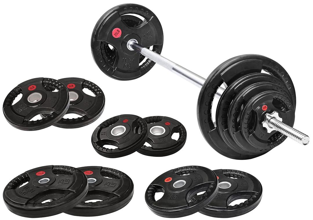 Cast Iron 1" Standard Weight Plates Including 5FT Standard Barbell Bar & Star Locks, 95 Pounds Set (85 Lbs Plates + 10 Lbs Barbell Bar), Multiple Packages