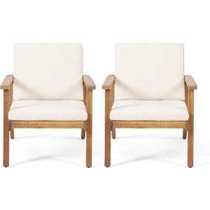 Christopher Knight Home Carlos Outdoor Acacia Wood Club Chairs with Cushions (Set of 2), Brown Patina Finish, Cream Christopher Knight Home Carlos Outdoor Acacia Wood Club Chairs with Cushions (Set of 2), Brown Patina Finish, Cream