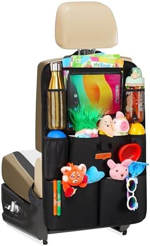 SURDOCA Upgraded Car Organizer with 11-inch Tablet Holder, 8 Pockets, Car Seat Protector for Road Trips - Car Storage and Organizers for Kids Black