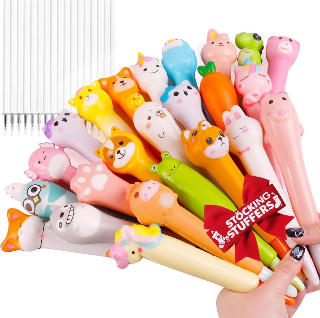 24Pcs Christmas Stocking Stuffers Gifts for Teen Girl and Boys Classroom, Kawaii Squishy Pens Stress Relief Squeezing, Valentine Exchange for Girls Boy, Stocking Stuffers for Kids