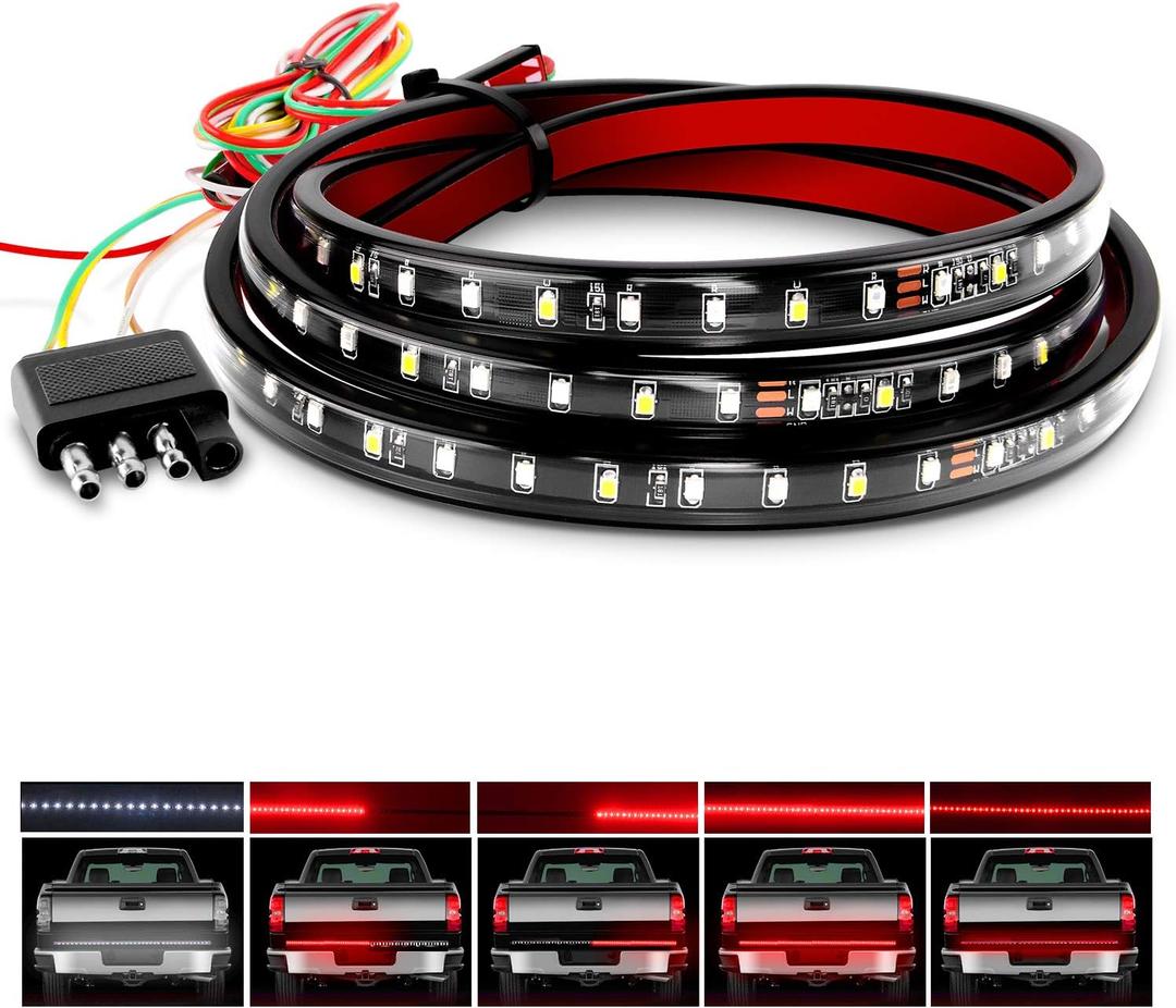 Nilight 60" Truck Tailgate Light Bar 108 LED Single Row Light Strip with Red Running Brake Lights Turn Signal White Reverse Light