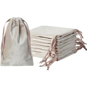 QIANF 12pcs Light Champagne Velvet Drawstring Bags 4x6 inches Glossy Small Velvet Cloth Gift Bags Jewelry Pouches for Storage Wedding Party Favor Christmas