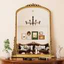 Wall Mirror, Vintage Carved Bathroom Mirror 25" x 38" Antique Metal Frame Wall Mirror for Bedroom, Living Room, Entryway, Fireplace, Hallway, Gold