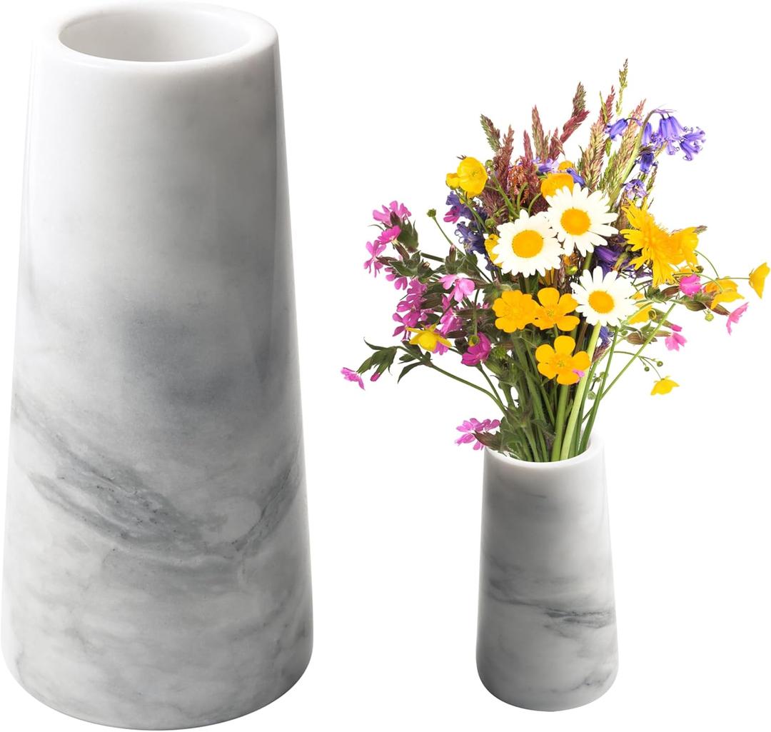 A Grade Natural Marble White Flower Vase, Finely Polished Stone White Vase, Decorative Modern Floral Vase, Concisely Designed Centerpiece, Bedroom, Office Wedding (Cylinder)