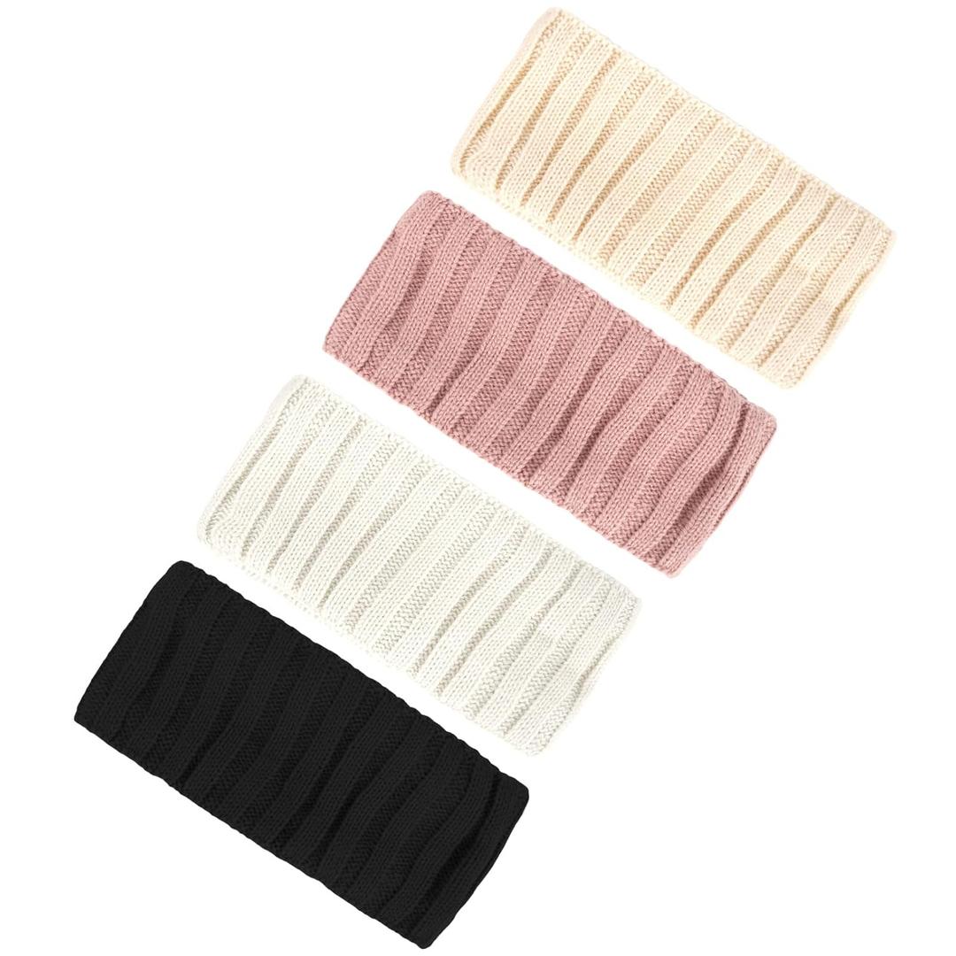 4 Pack Winter Knit Headbands for Women Ear Warmer Headband Fleece Lined Thick Crochet Hairbands Elastic Cold Weather Stocking Stuffers(White/Pink/Black/Beige)