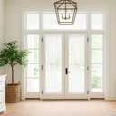 HOMEIDEAS Non-See-Through French Door Curtains Set of 2 for Front Door, Light Filtering Privacy Semi Sheer Window Curtains with Rod Pocket and Tie Back, White, 26W X 80L Inch