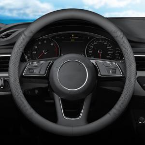 XHRING Car Steering Wheel Cover for Mazda CX5/CX-5 CX50/CX-50 CX3/CX-3 CX30/CX-30 CX9/CX-9 Mazda 3 Mazda 5 Mazda 6 MX-5 Miata CX-7 RX-8 GS GT Sport Touring Accessories, 2026 Black Leather 14 1/2"-15"