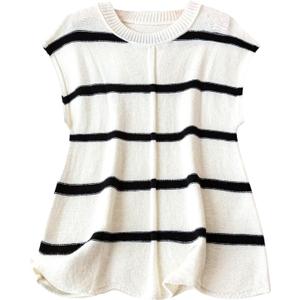 SweatyRocks Women's Plus Size Sweater Vest Striped Pullover Tank Top Round Neck Cap Sleeve Knit Tops (XXL)