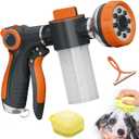 Garden Hose Nozzle,8 Patterns Hose Sprayer High Pressure,Heavy Duty Dog Wash,Metal Water Hose Nozzle with Soap Dispenser,Car Wash Foam Gun With Pets Things, 18.98 inches