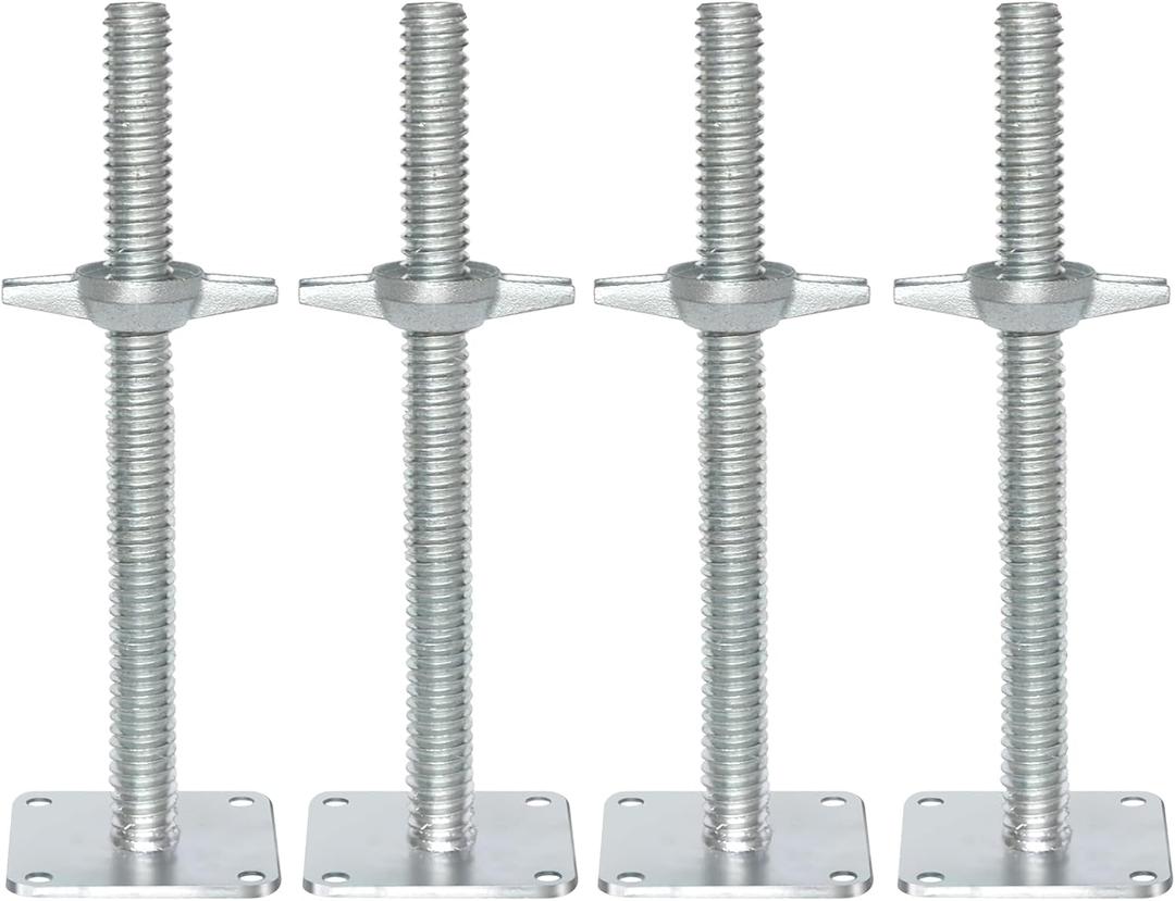 Adjustable Leveling Jack 12", Scaffolding Galvanized Screw Solid Stem Jack with Base Plate, 2 Pack