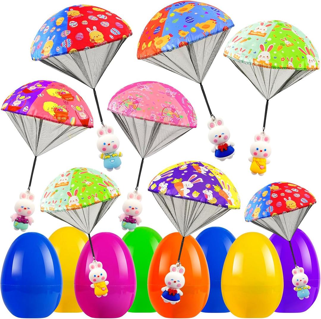 Easter Basket Stuffers Toys for Kids: Easter Gifts for Kids Prefilled Easter Eggs Stuffers with Parachute Toys - Easter Egg Fillers Ideas Gifts Outdoor Games for 4 6 8 10 12 Boys Girls (8 Pack)