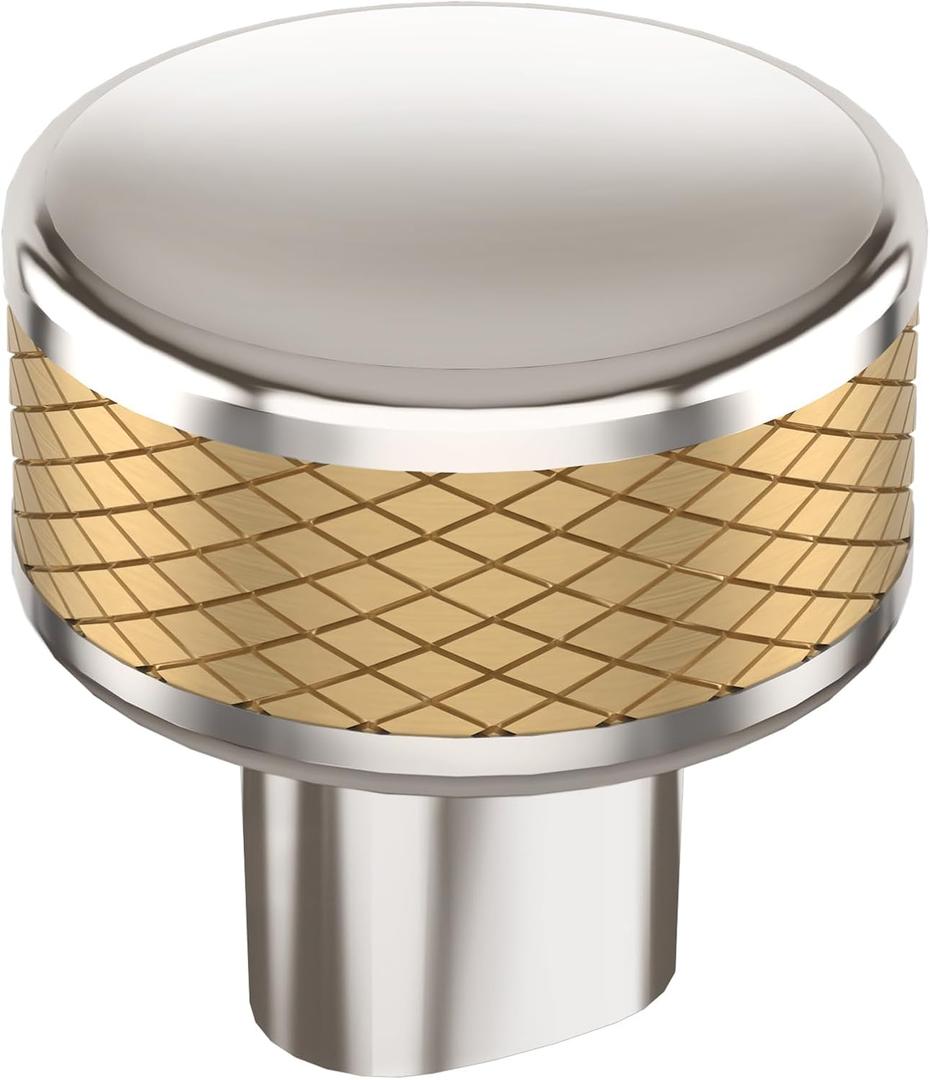 Amerock Esquire 1-1/4 inch (32mm) Diameter Polished Nickel/Champagne Bronze Cabinet Knob, BP36554PNCZ