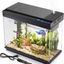 Fish Tank 2.4 Gallon Aquarium with Heater, 3-in-1 Silent Pump with Filteration & Oxygenation & Circulation, 7-Color Timer Cycle Light, Temperature Display, Humidifier, HD Glass Fish Bowl