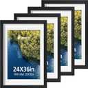24x36 Picture Frame Set - 4 Pack, Black Wood Photo Frames - Displays Photos 20x30 with Mat or 24 x 36 without - Room, Office, Gallery, Studio, and Hallway Decor - Wall Hanging