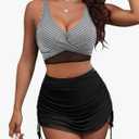 Blooming Jelly Womens High Waisted Bikini Sets Swim Skirt Mesh Swim Suits 2025 2 Piece Tummy Control Bathing Suits (XL, Black/White Stripe)