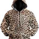 Leopard Print Hoodie for Men Cheetah Printed Hooded Streetwear Hip Hop Pullover Y2K Sweatshirt (L)