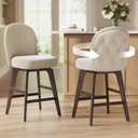 VASAGLE Bar Stools Set of 2, Swivel Counter Height Bar Stools with Back and Wood Legs, Chenille Fabric Upholstered Barstools, 26.2-Inch Tall Counter Barstools for Kitchen Island, Cappuccino Beige