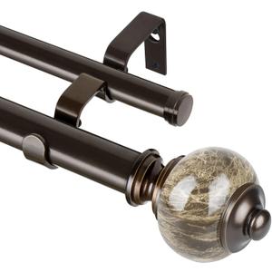 KAMANINA 1 Inch Double Curtain Rod 36 to 72 Inches (3-6ft) Bronze Telescoping Curtain Rods for Windows, Heavy Duty Dual Drapery Rods with Marbled Finials