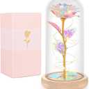 Mothers Day Flowers Gifts for Mom, Birthday Gifts for Women, Galaxy Glass Rose Gifts for Grandma Wife Daughter Artificial Forever Preserved Flowers for Delivery Prime Rose in Glass Dome, Rainbow (Colorful)