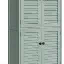 Storage Cabinet 43" with Stable Base, Classic Louvre Doors, Ajustable Shelf for Bathroom, Kitchen, Living Room 11.8"x 23.2" x 43.3", Mint Green