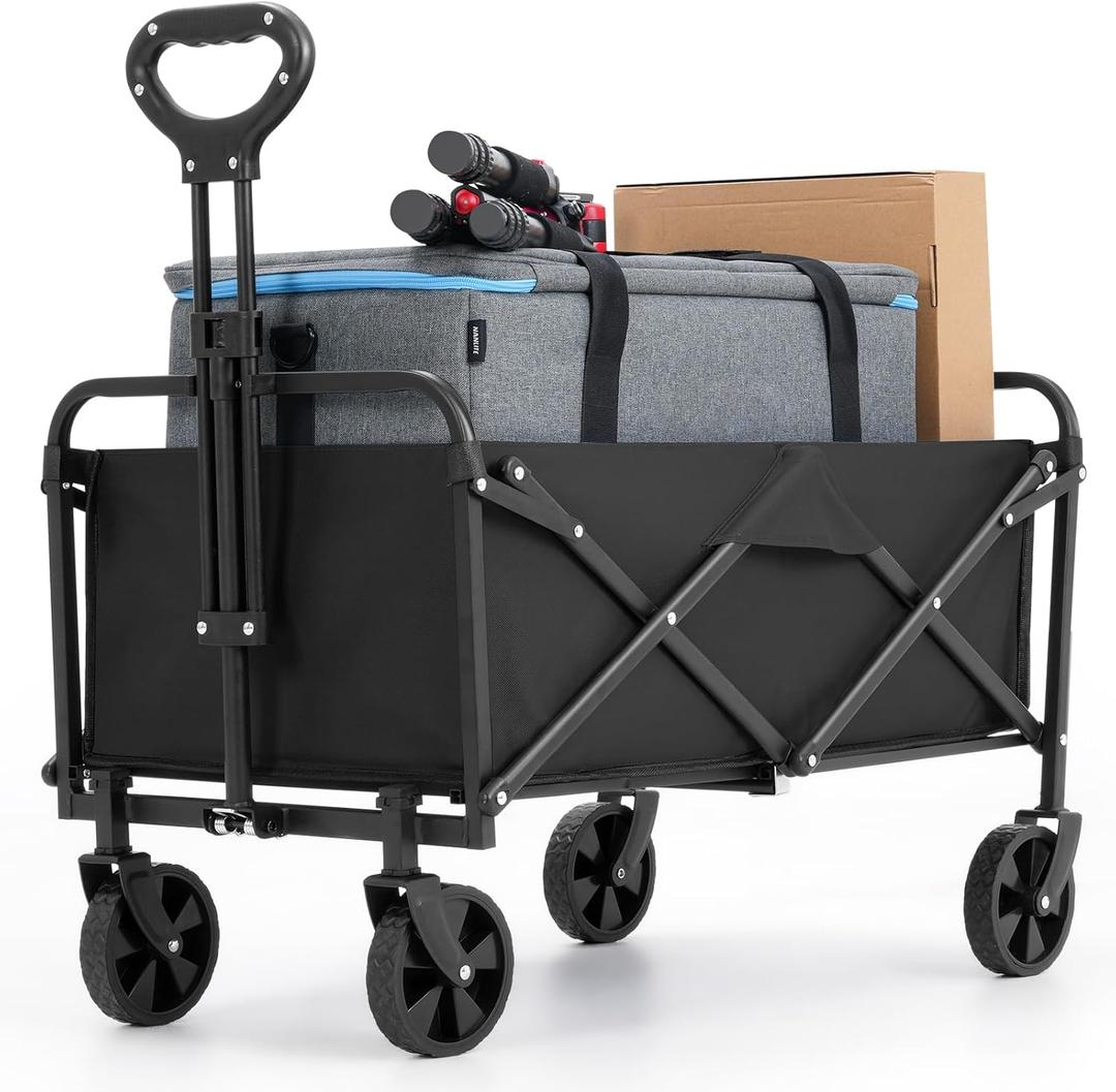 Collapsible Foldable Wagon,Wagons Carts Foldable with Wheels,Utility Grocery Folding Beach Wagon for Sand Garden Sports Shopping Outdoor(Black).