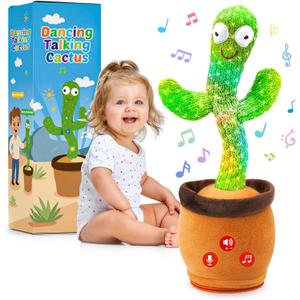 Baby Toys Dancing Talking Cactus for Toddlers, Interactive Boys Girls Funny Gifts for Infants 6-18 Months, Volume Adjustable, Mimicking Singing Repeating Recording Light Up Toy with English Songs