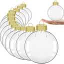 3.15 inch Clear Ornaments, Christmas Balls, Plastic Fillable Ornament Ball, Clear Ornaments for Crafts Fillable - 12 PCS (Gold)
