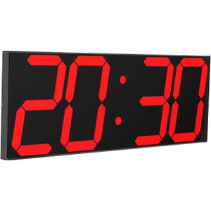 CHKOSDA LED Large Digital Wall Clock, Oversize Wall Clock with 6 Numbers, Remote Control Count up/Countdown Timer Clock, Auto Dimmer, Big Calendar and Thermometer(Red)