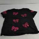 Womens Bow Shirt Coquette Aesthetic Shirts Cute Sequin Graphic Tees Trendy Pink Bow Ribbon Short Sleeve Tee Tops (X-Large, Black)